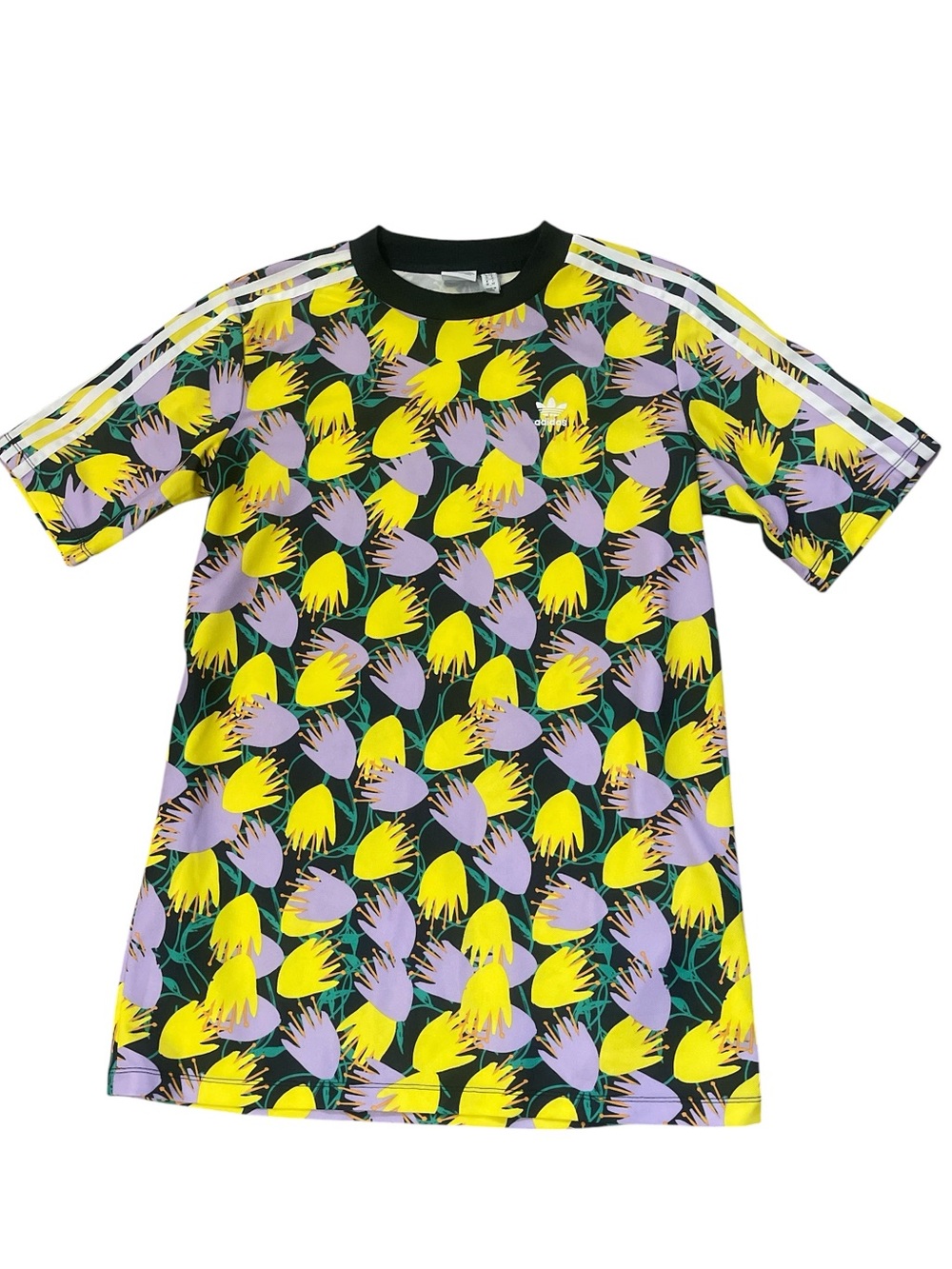 adidas bellista Short Sleeve Floral Tee dress- Yellow, Purple & Black